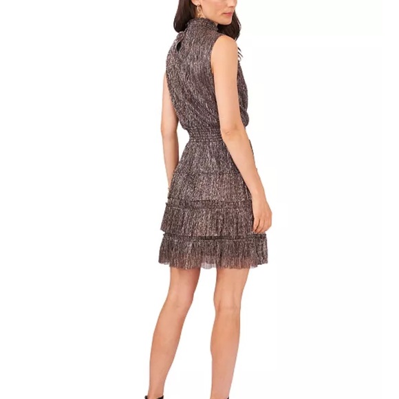 MSK Metallic Smocked Tiered Mock-Neck Sleeveless‎ Dress - Picture 4 of 13